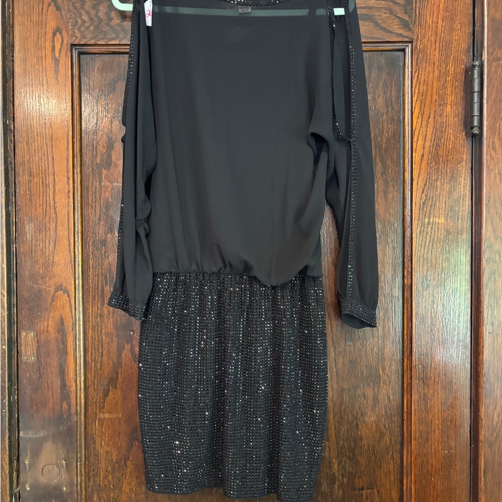 Cache Black Dress with Sequin Detail